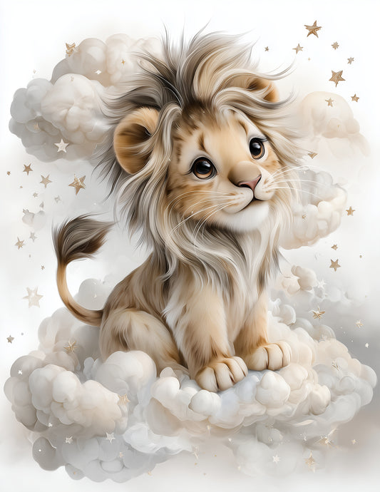 Lion — Nursery Art, Cloud Glow Digital Wall Art, 3 Sizes Included, Nursery Decor