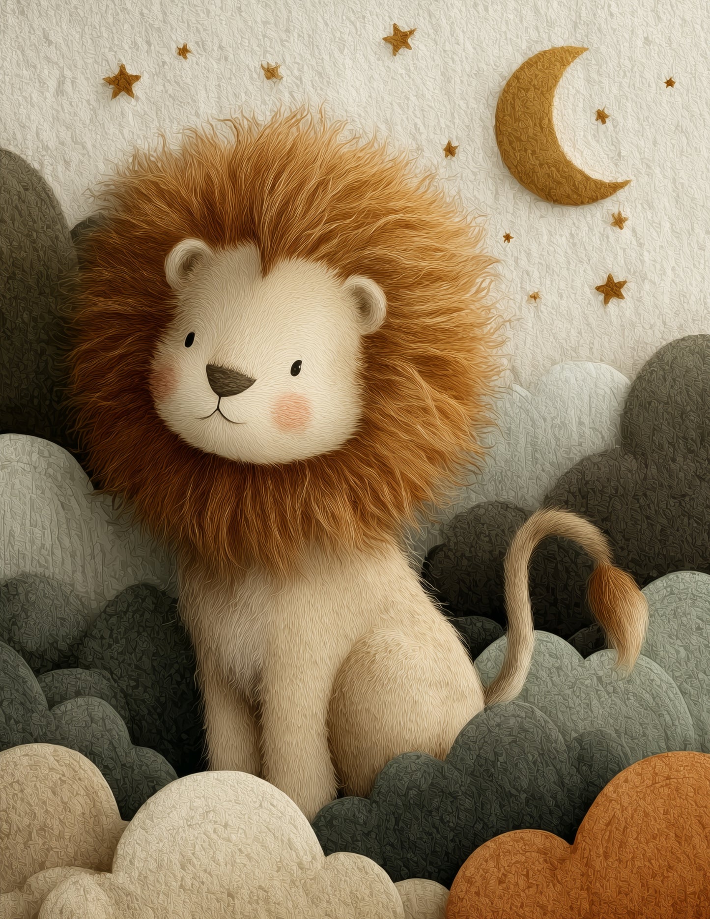 Lion — Nursery Art, Soft Stars Digital Wall Art, 3 Sizes Included, Nursery Decor
