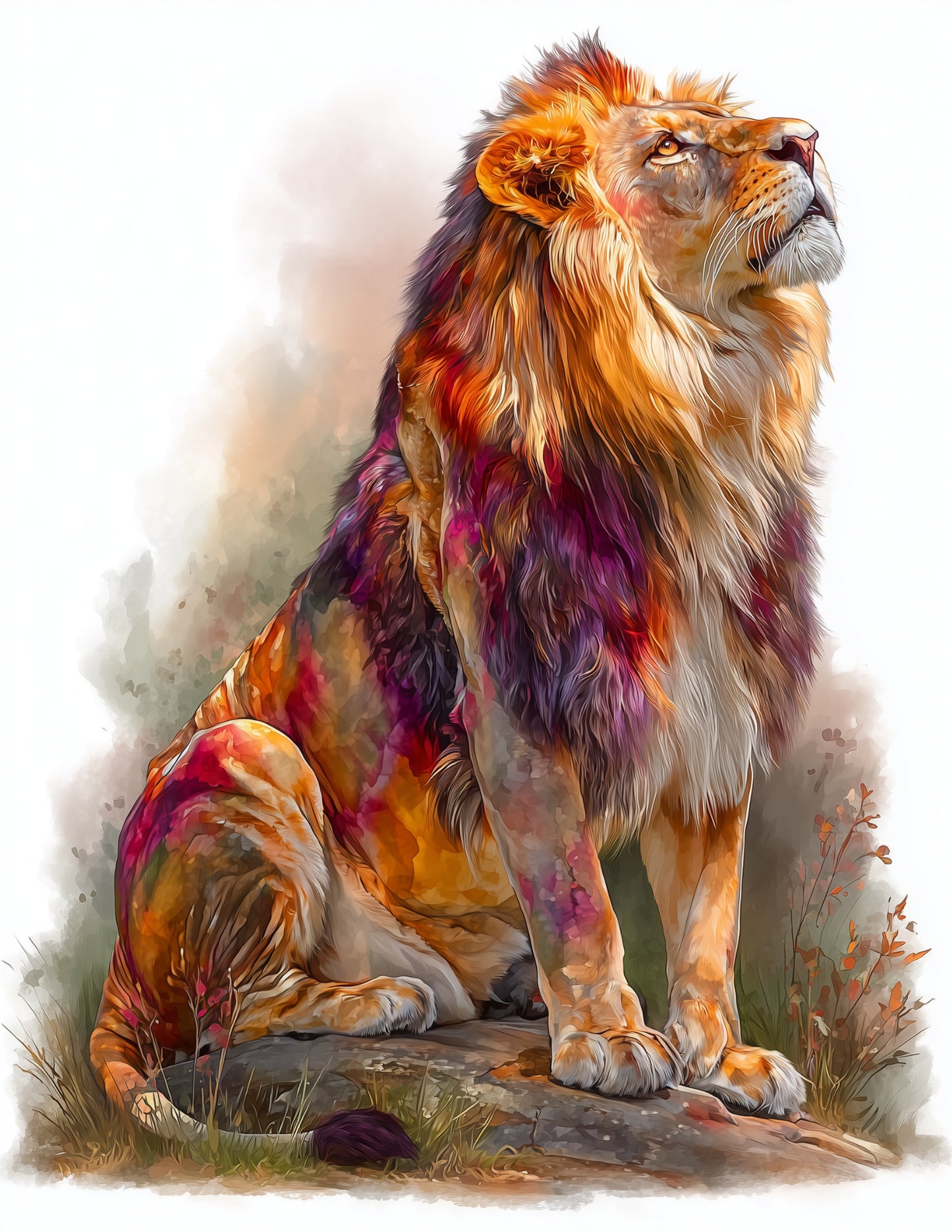 Lion — Watercolor Art, Amber Tones Digital Wall Art, 3 Sizes Included, Living Room Decor