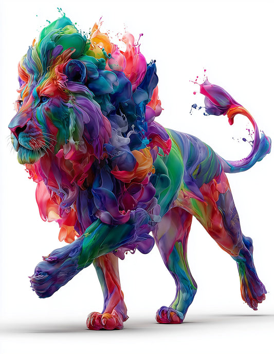 Lion — Watercolor Art, Coral Bloom Digital Wall Art, 3 Sizes Included, Living Room Decor