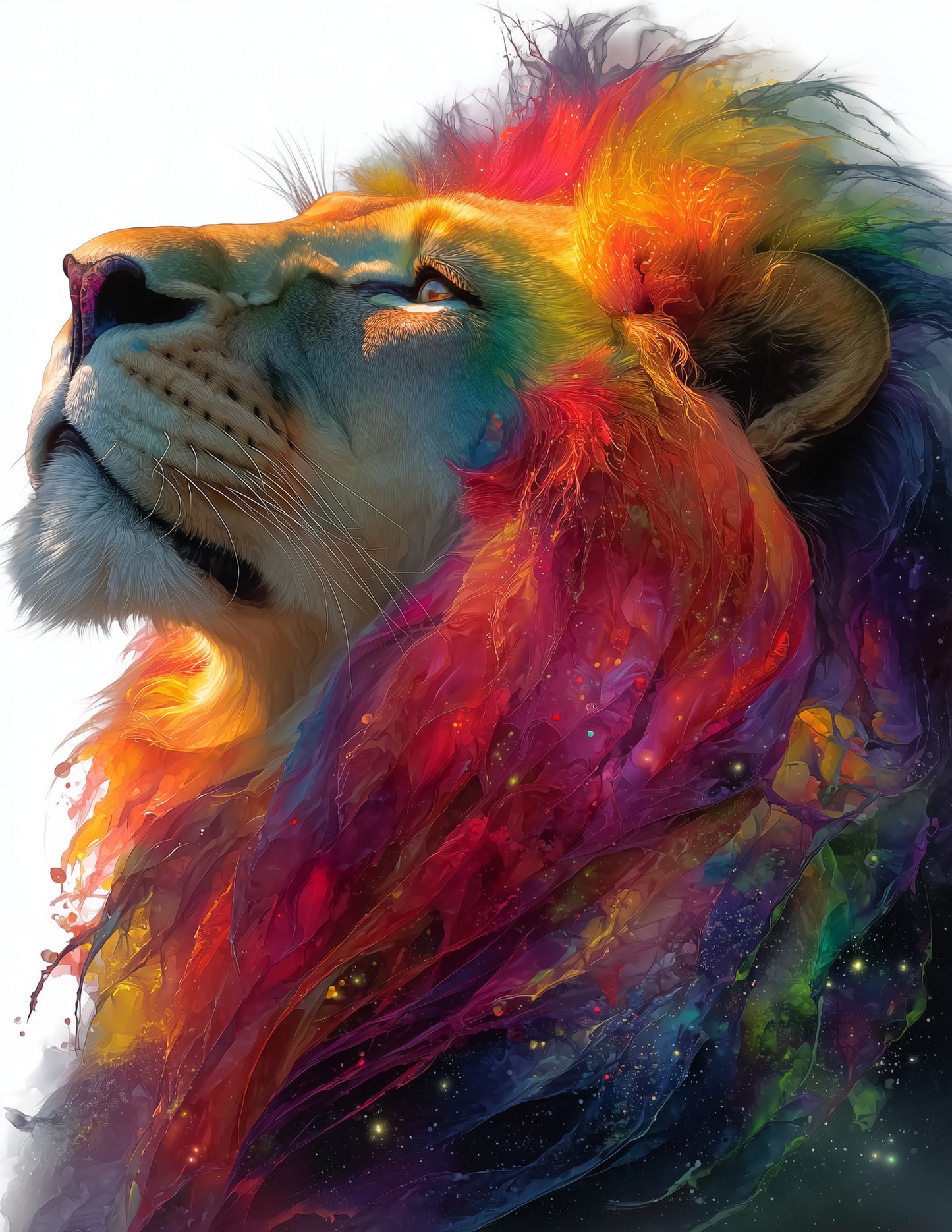 Lion — Watercolor Art, Cosmic Bloom Digital Wall Art, 3 Sizes Included, Living Room Decor