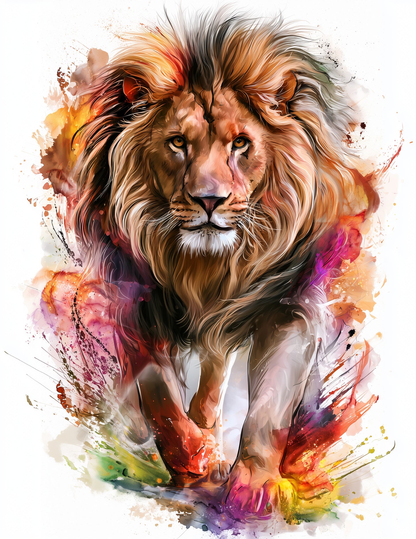 Lion — Watercolor Art, Vibrant Spectrum Digital Wall Art, 3 Sizes Included, Living Room Decor