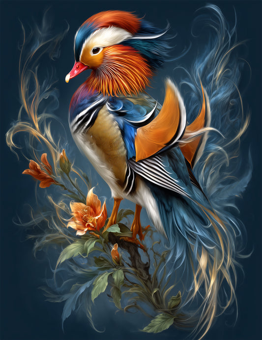 Mandarin Duck — Fractal Filigree Art, Emerald Tones Digital Wall Art, 3 Sizes Included, Living Room Decor