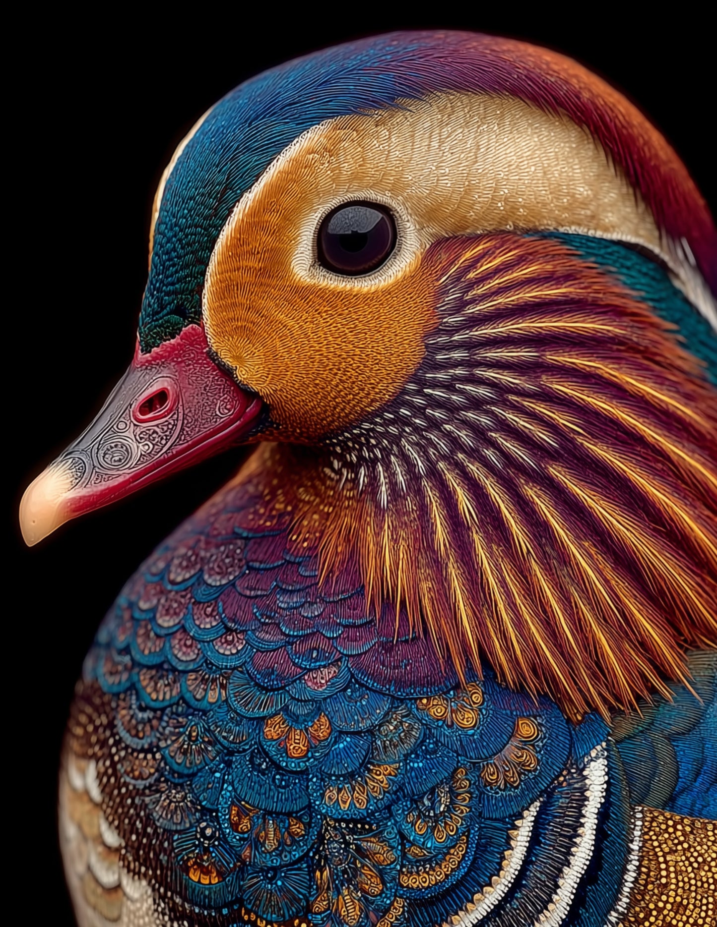 Mandarin Duck — Fractal Filigree Art, Layered Hues Digital Wall Art, 3 Sizes Included, Living Room Decor