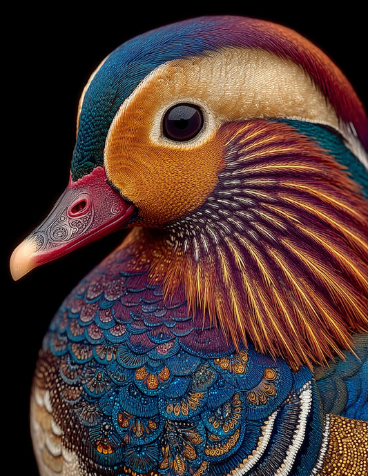 Mandarin Duck — Fractal Filigree Art, Layered Hues Digital Wall Art, 3 Sizes Included, Living Room Decor