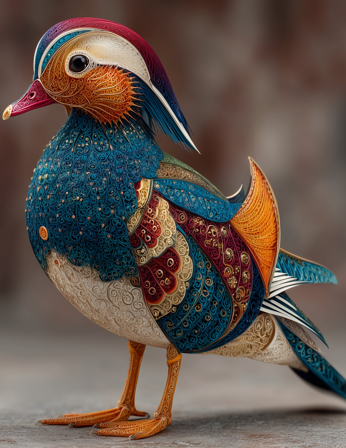 Mandarin Duck — Fractal Filigree Art, Midnight Hues Digital Wall Art, 3 Sizes Included, Living Room Decor