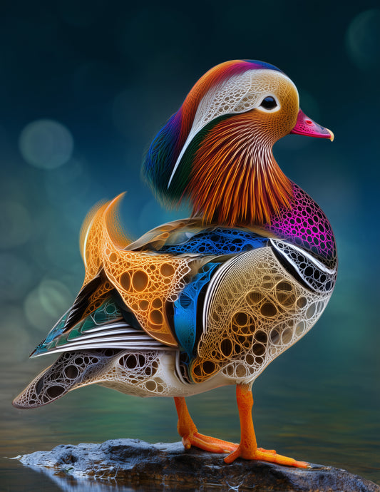Mandarin Duck — Fractal Filigree Art, Refined Detail Digital Wall Art, 3 Sizes Included, Living Room Decor