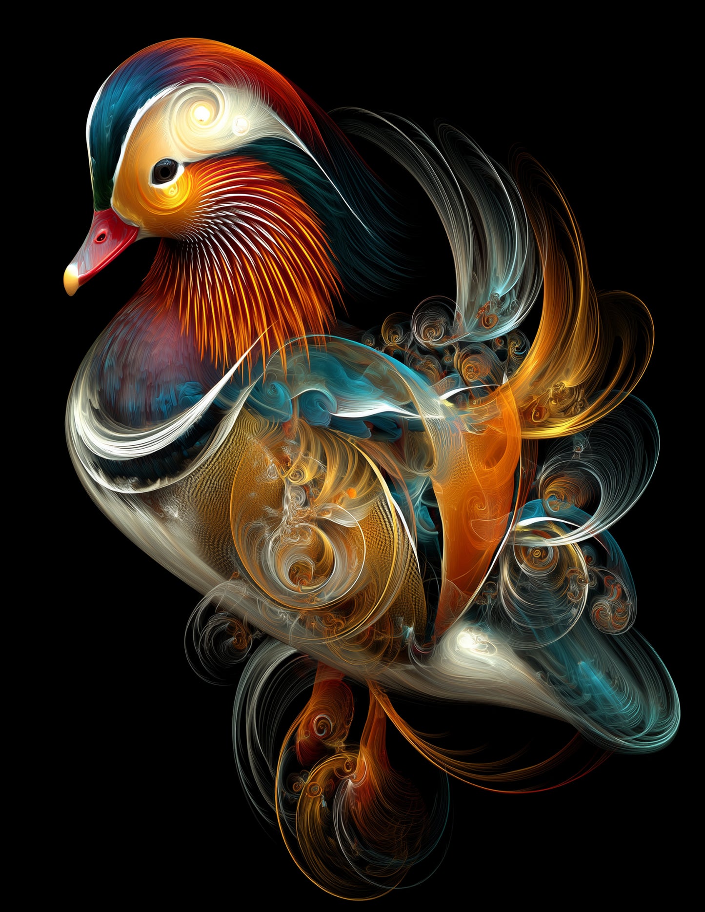 Mandarin Duck — Fractal Filigree Art, Vibrant Palette Digital Wall Art, 3 Sizes Included, Living Room Decor
