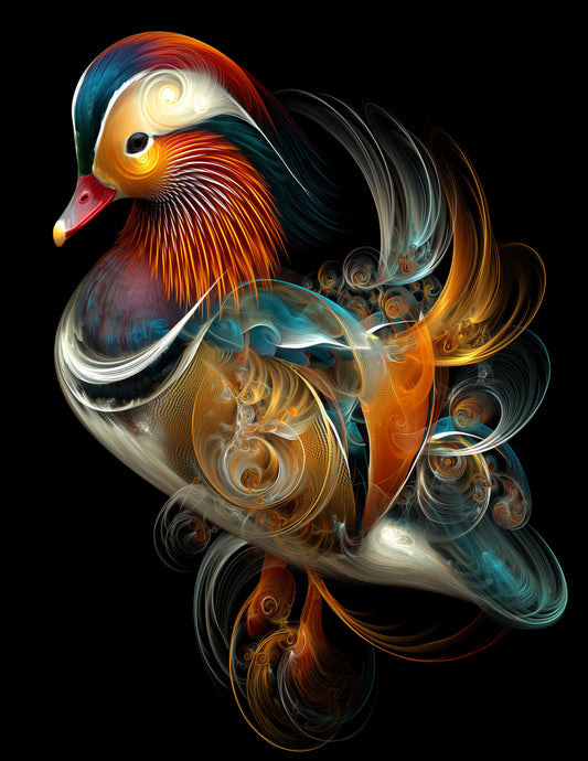 Mandarin Duck — Fractal Filigree Art, Vibrant Palette Digital Wall Art, 3 Sizes Included, Living Room Decor