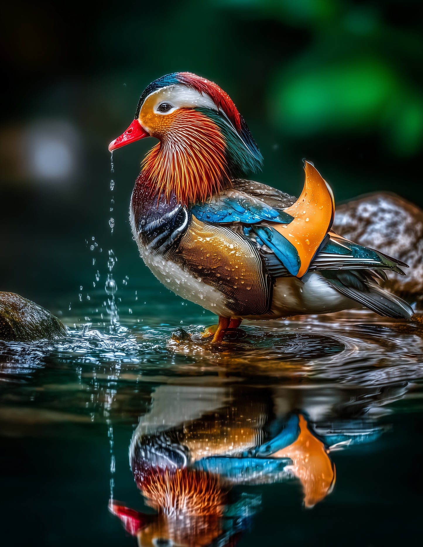 Mandarin Duck — Realistic Art, Emerald Water Digital Wall Art, 3 Sizes Included, Living Room Decor