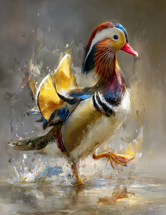 Mandarin Duck — Watercolor Art, Autumn Hues Digital Wall Art, 3 Sizes Included, Living Room Decor