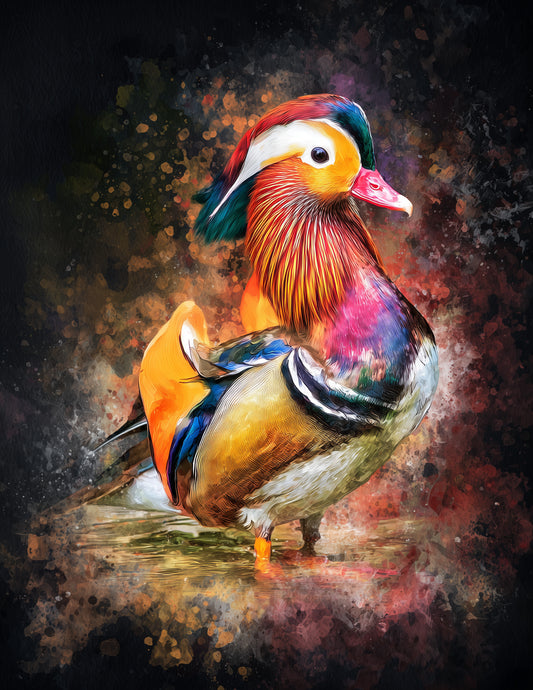 Mandarin Duck — Watercolor Art, Balanced Tones Digital Wall Art, 3 Sizes Included, Living Room Decor