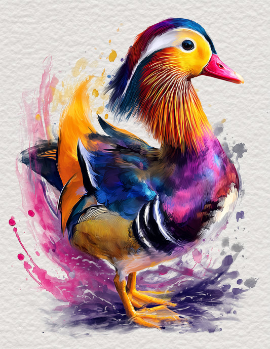 Mandarin Duck — Watercolor Art, Dreamy Tones Digital Wall Art, 3 Sizes Included, Living Room Decor