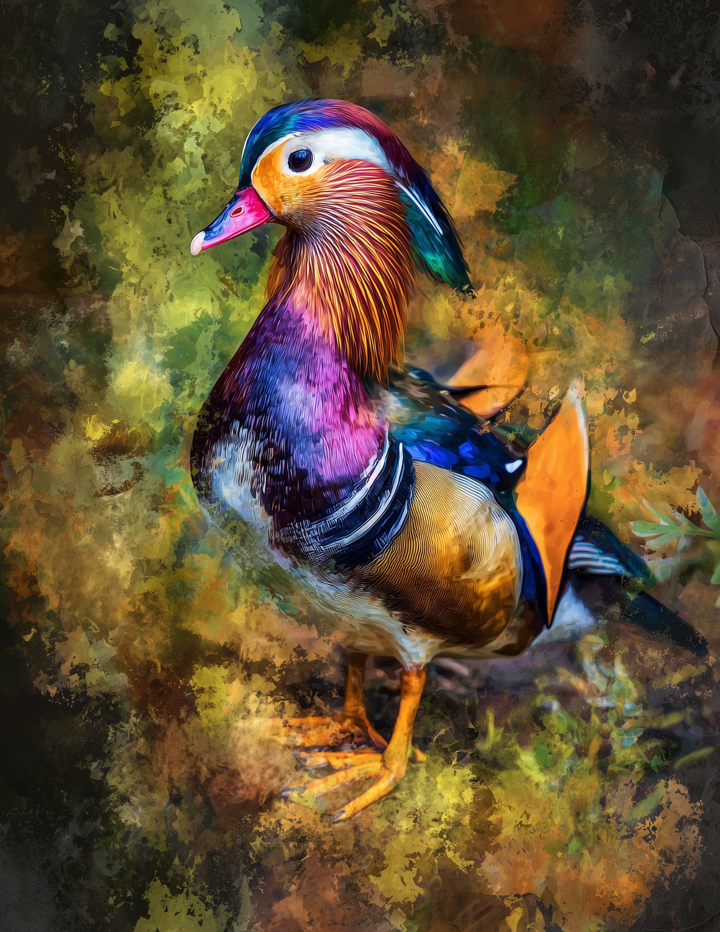 Mandarin Duck — Watercolor Art, Serene Hues Digital Wall Art, 3 Sizes Included, Living Room Decor