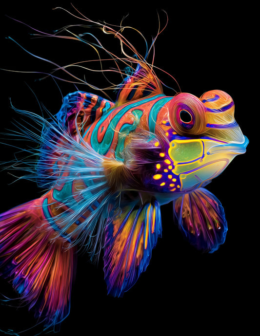 Mandarinfish — Chromatic Filament Art, Serene Tones Digital Wall Art, 3 Sizes Included, Living Room Decor