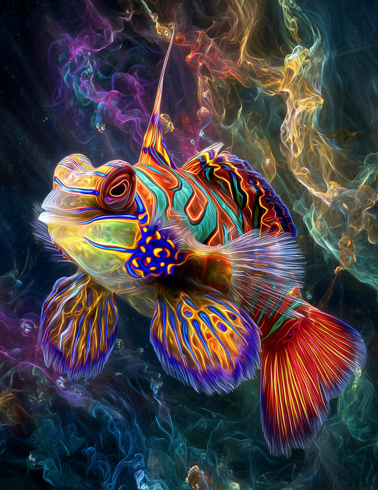 Mandarinfish — Chromatic Filament Art, Teal Gradients Digital Wall Art, 3 Sizes Included, Living Room Decor