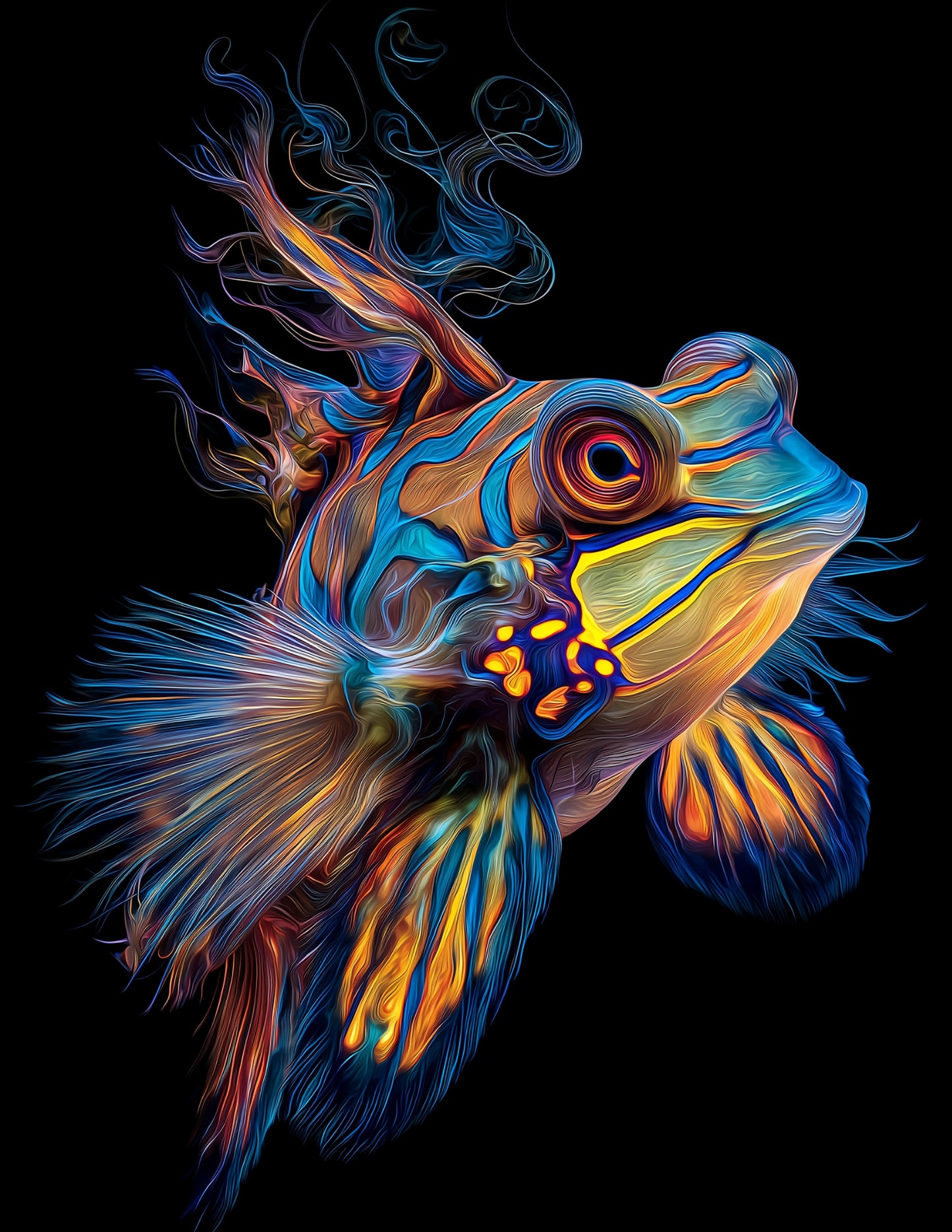 Mandarinfish — Chromatic Filament Art, Vibrant Palette Digital Wall Art, 3 Sizes Included, Living Room Decor