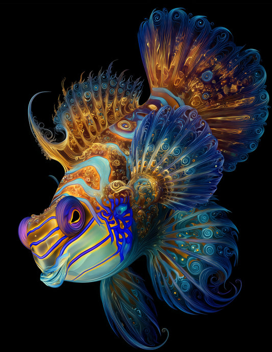 Mandarinfish — Fractal Filigree Art, Bold Contrast Digital Wall Art, 3 Sizes Included, Living Room Decor