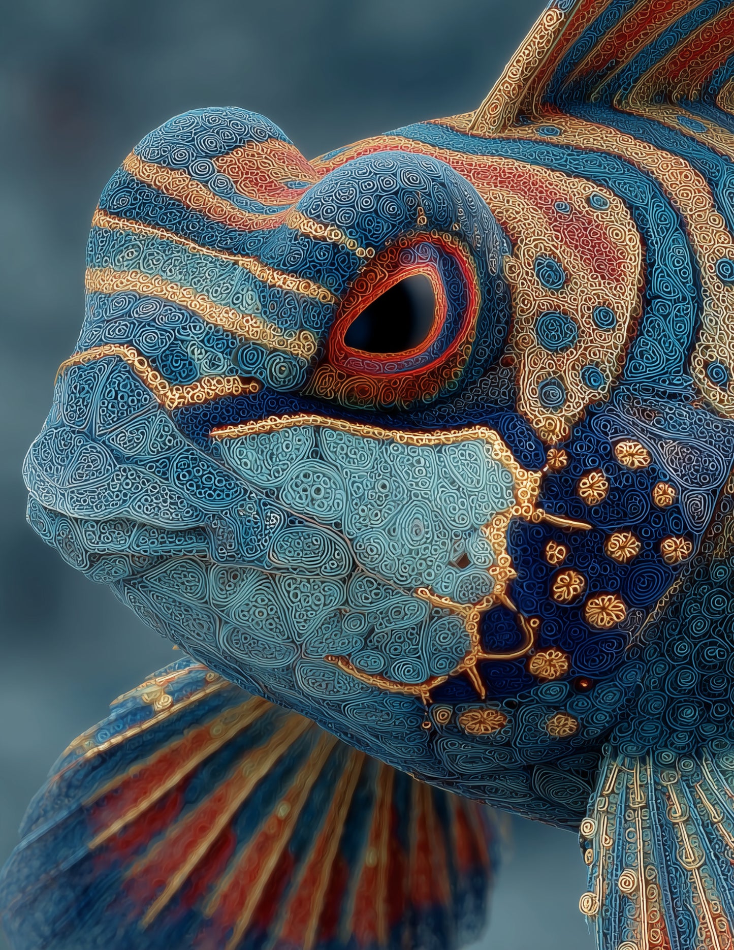 Mandarinfish — Fractal Filigree Art, Vibrant Palette Digital Wall Art, 3 Sizes Included, Living Room Decor