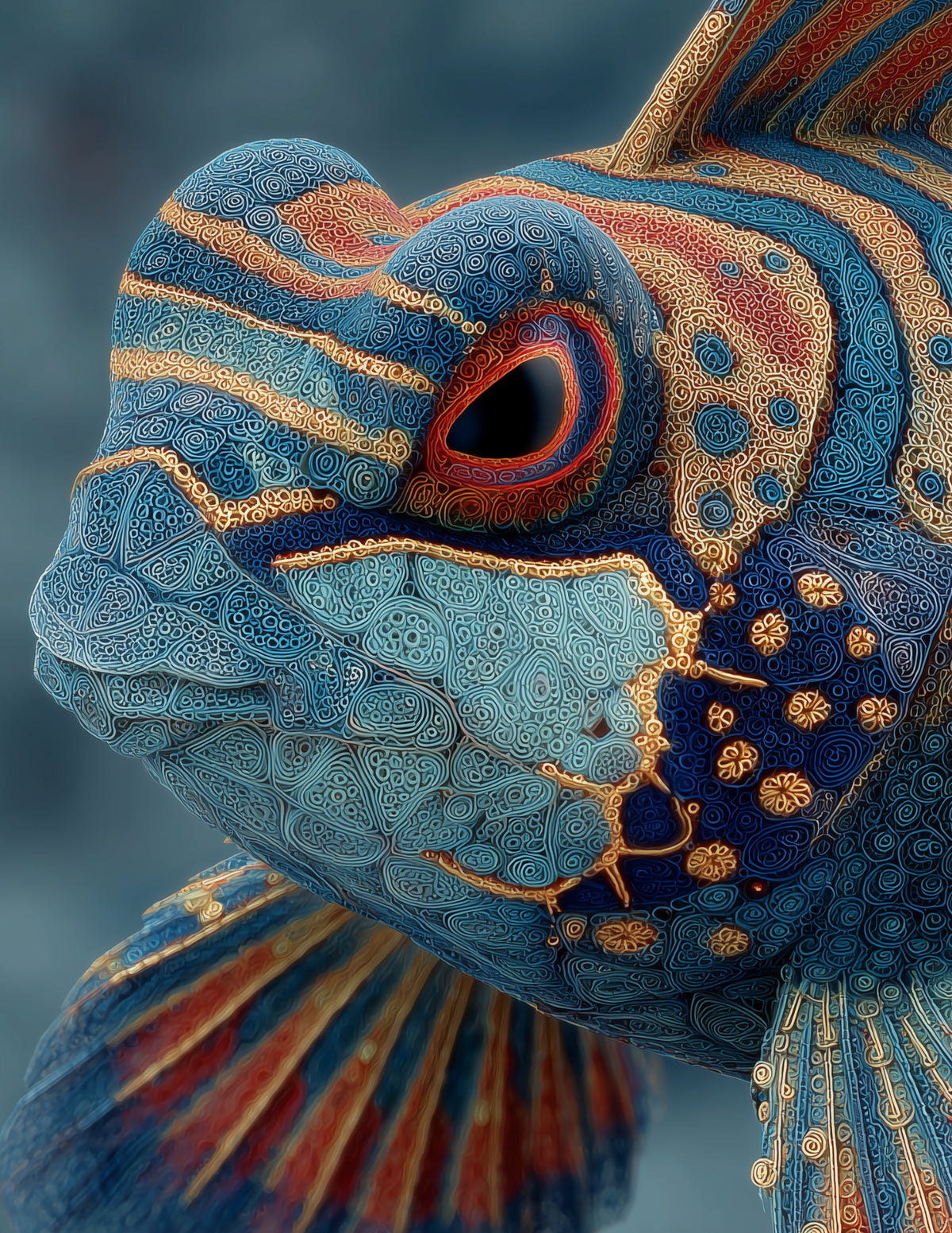 Mandarinfish — Fractal Filigree Art, Vibrant Palette Digital Wall Art, 3 Sizes Included, Living Room Decor