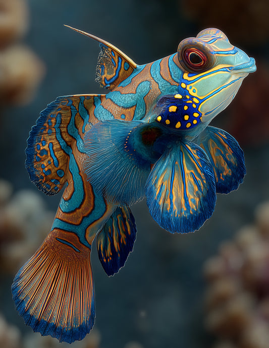 Mandarinfish — Realistic Art, Serene Teal Digital Wall Art, 3 Sizes Included, Living Room Decor