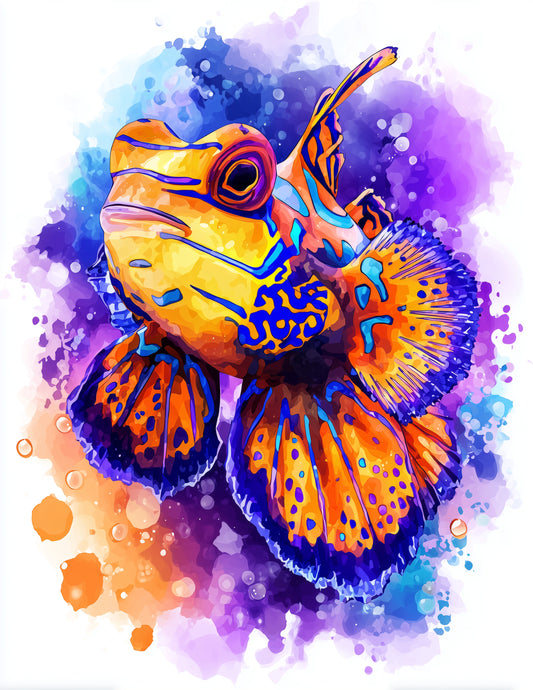 Mandarinfish — Watercolor Art, Ocean Hues Digital Wall Art, 3 Sizes Included, Living Room Decor