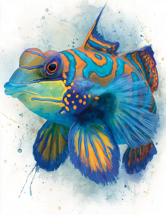 Mandarinfish — Watercolor Art, Sunset Tones Digital Wall Art, 3 Sizes Included, Living Room Decor