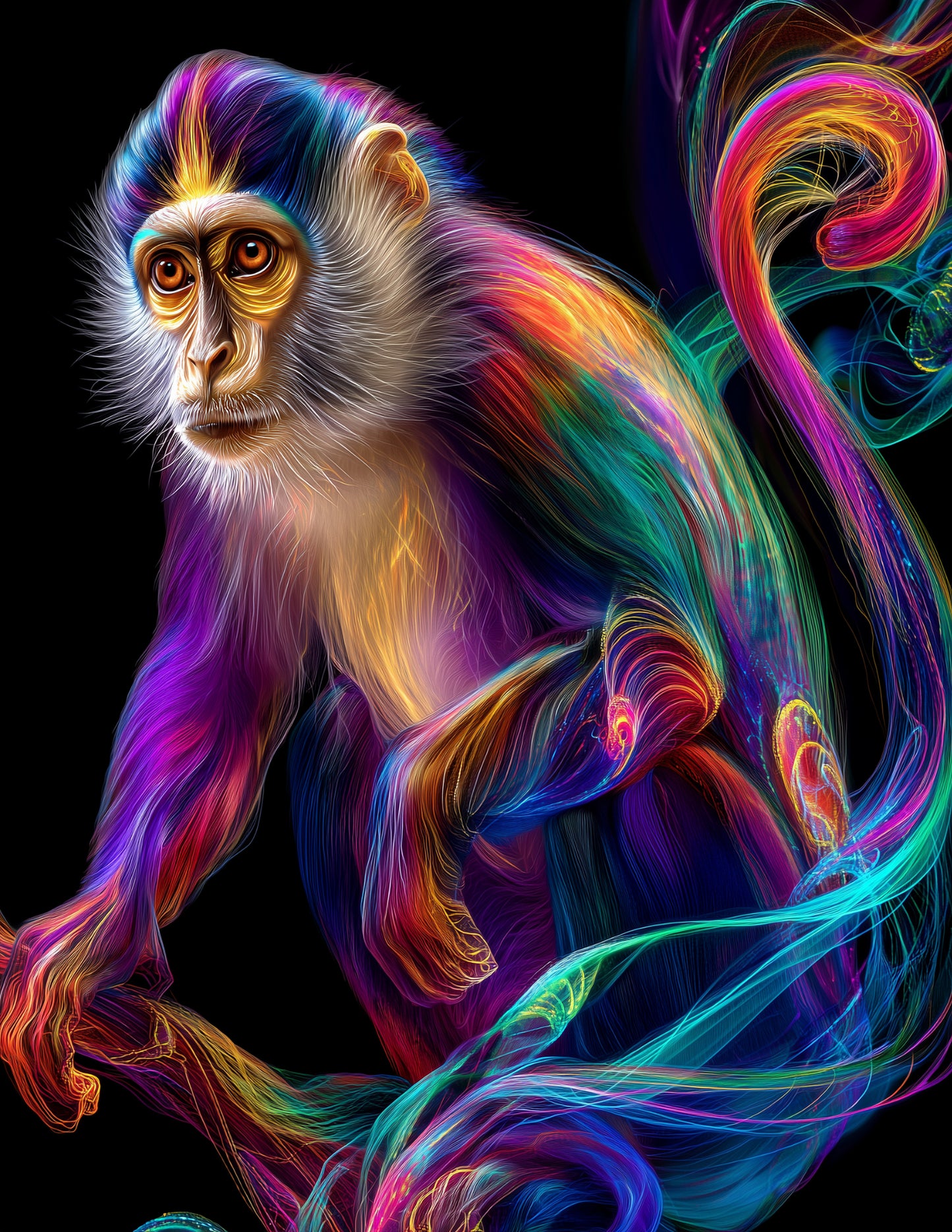 Monkey — Chromatic Filament Art, Balanced Tones Digital Wall Art, 3 Sizes Included, Living Room Decor