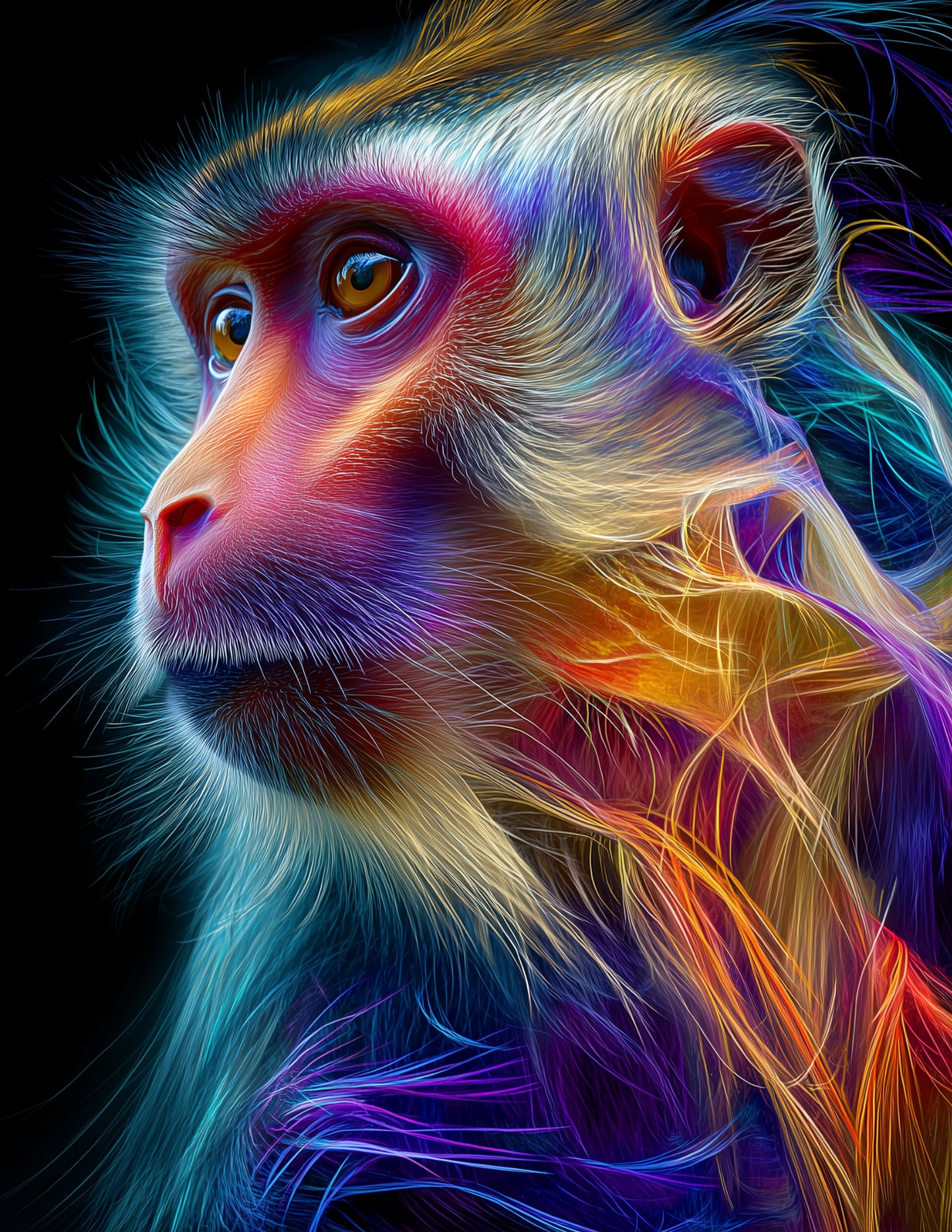 Monkey — Chromatic Filament Art, Soft Gradients Digital Wall Art, 3 Sizes Included, Living Room Decor