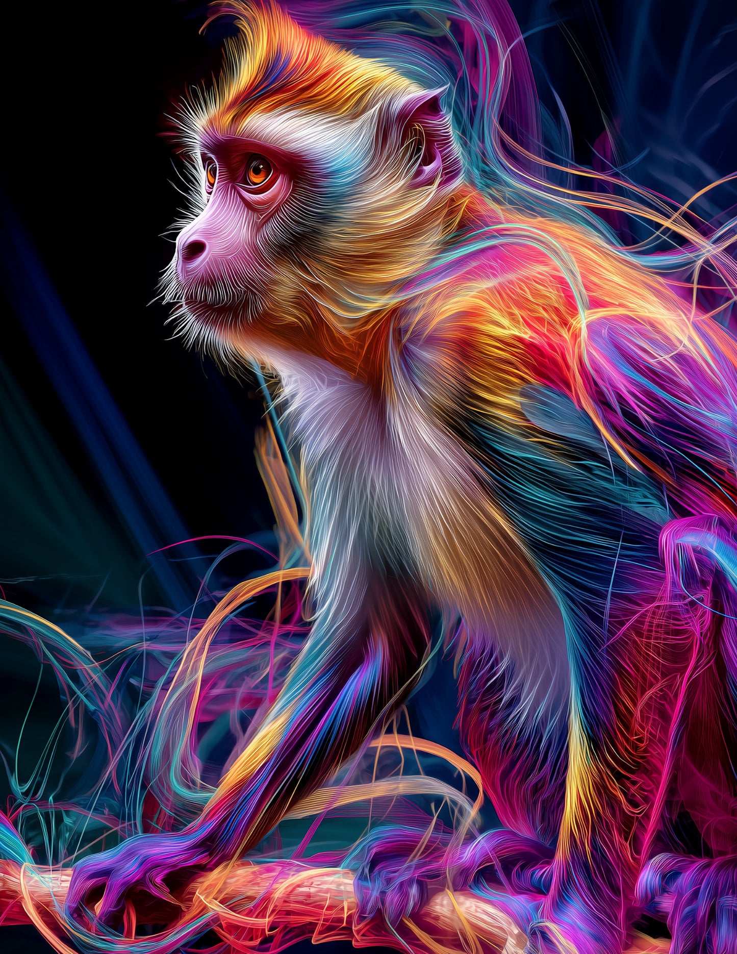 Monkey — Chromatic Filament Art, Tonal Contrast Digital Wall Art, 3 Sizes Included, Living Room Decor