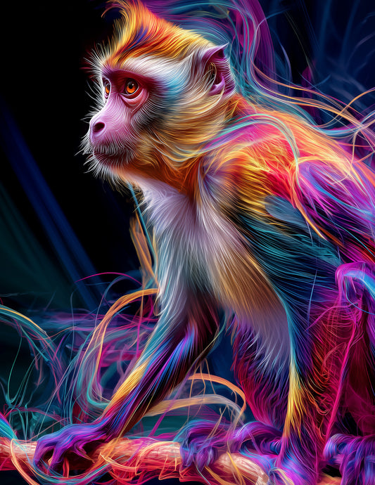 Monkey — Chromatic Filament Art, Tonal Contrast Digital Wall Art, 3 Sizes Included, Living Room Decor