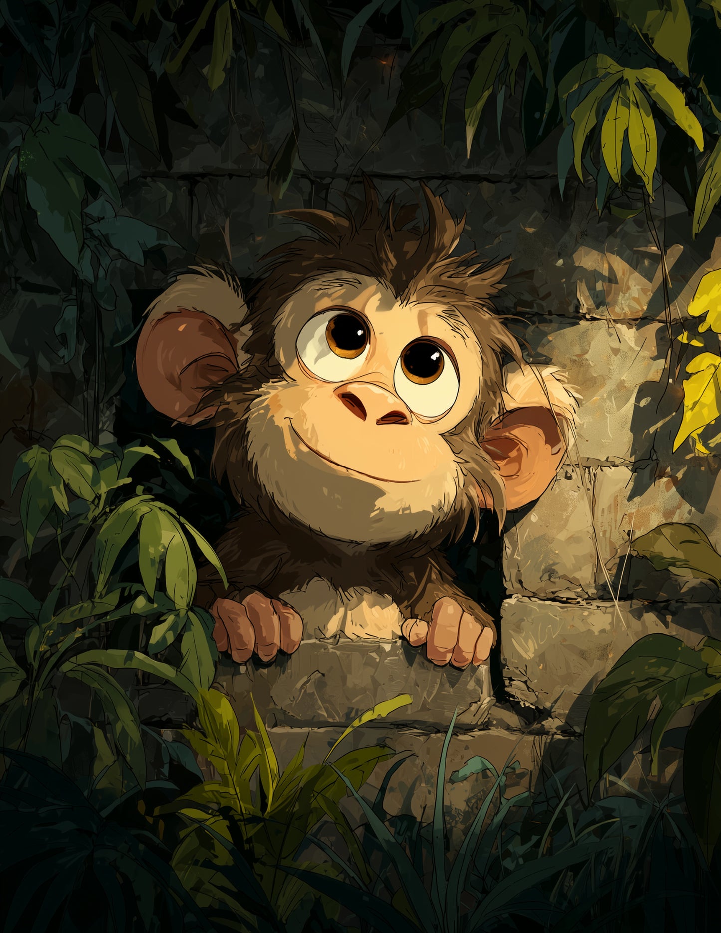 Monkey — Cute Cartoon Art, Bold Contrast Digital Wall Art, 3 Sizes Included, Nursery Decor