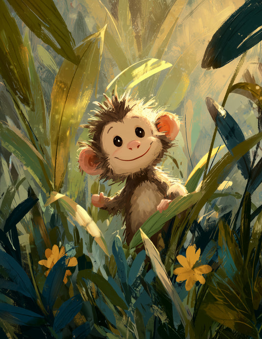 Monkey — Cute Cartoon Art, Playful Palette Digital Wall Art, 3 Sizes Included, Nursery Decor