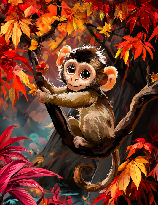 Monkey — Cute Cartoon Art, Serene Tones Digital Wall Art, 3 Sizes Included, Nursery Decor