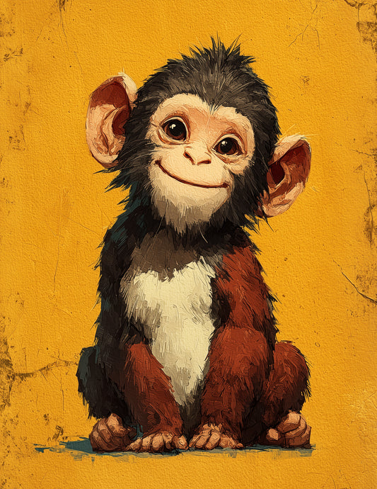 Monkey — Cute Cartoon Art, Soft Pastels Digital Wall Art, 3 Sizes Included, Nursery Decor