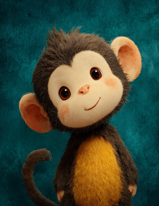 Monkey — Cute Cartoon Art, Vibrant Palette Digital Wall Art, 3 Sizes Included, Nursery Decor