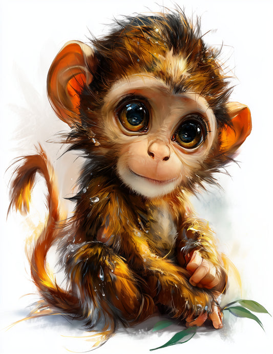 Monkey — Cute Cartoon Art, Warm Tones Digital Wall Art, 3 Sizes Included, Nursery Decor