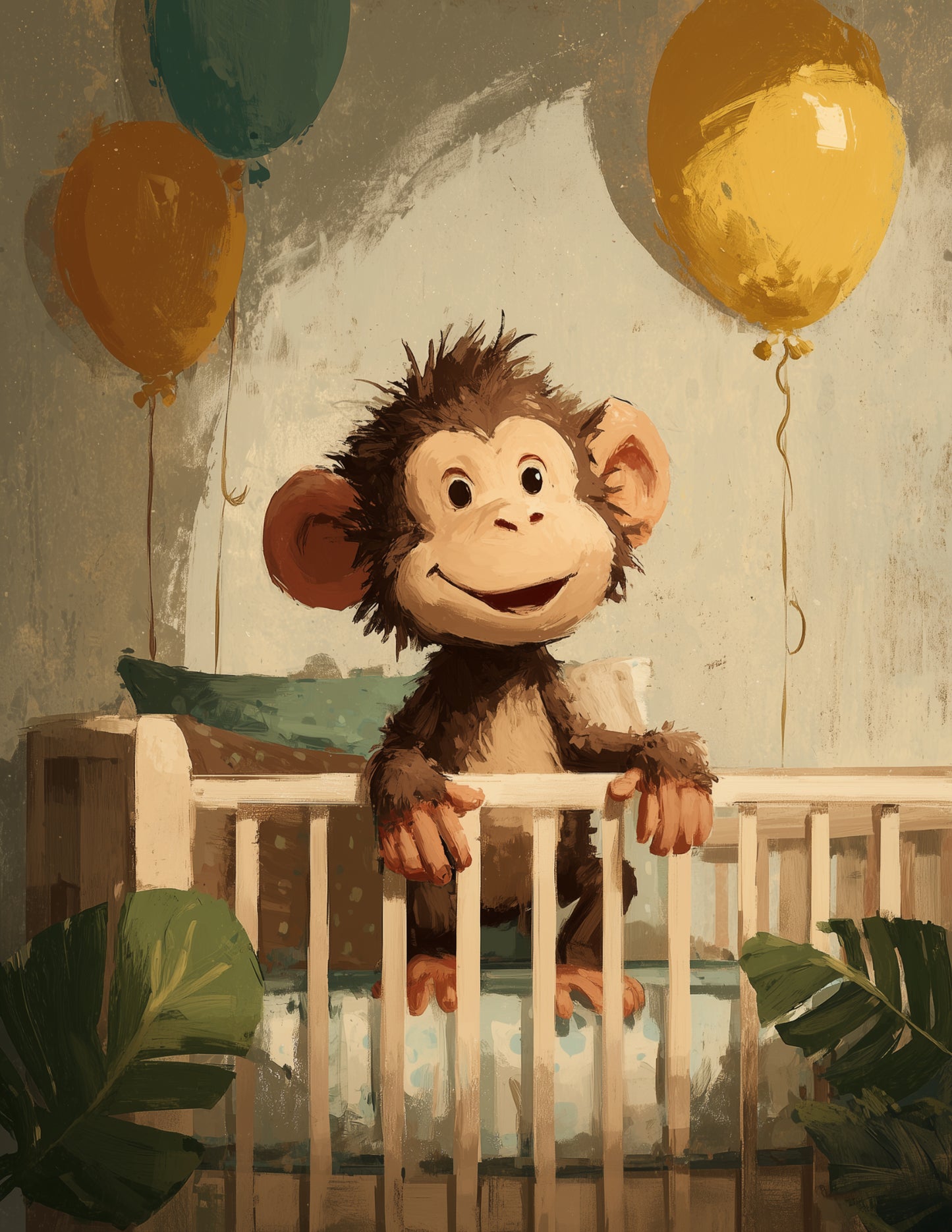 Monkey — Nursery Art, Balanced Tones Digital Wall Art, 3 Sizes Included, Nursery Decor