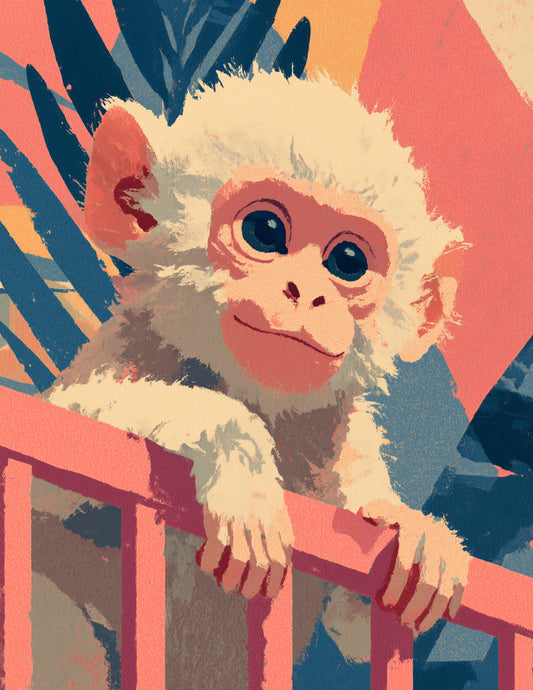 Monkey — Nursery Art, Calm Pastels Digital Wall Art, 3 Sizes Included, Nursery Decor