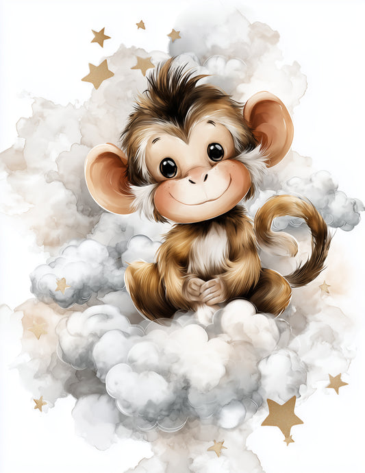 Monkey — Nursery Art, Serene Tones Digital Wall Art, 3 Sizes Included, Nursery Decor