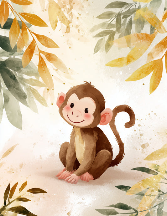 Monkey — Nursery Art, Soft Gradients Digital Wall Art, 3 Sizes Included, Nursery Decor