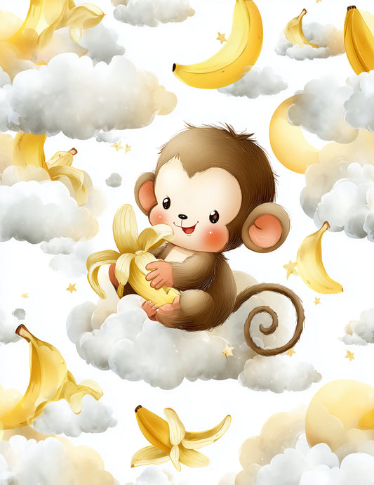 Monkey — Nursery Art, Soft Hues Digital Wall Art, 3 Sizes Included, Nursery Decor