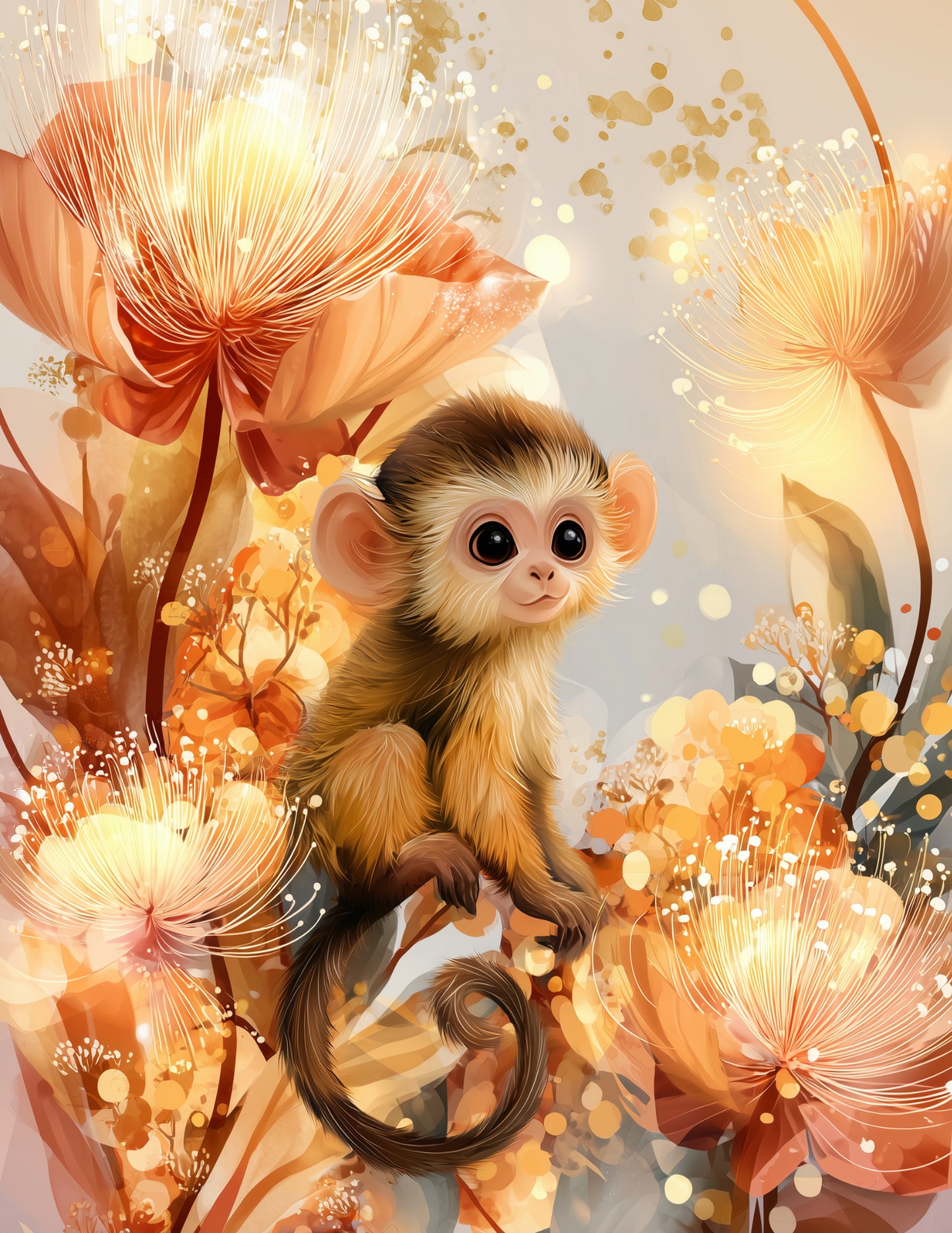 Monkey — Nursery Art, Warm Pastels Digital Wall Art, 3 Sizes Included, Nursery Decor
