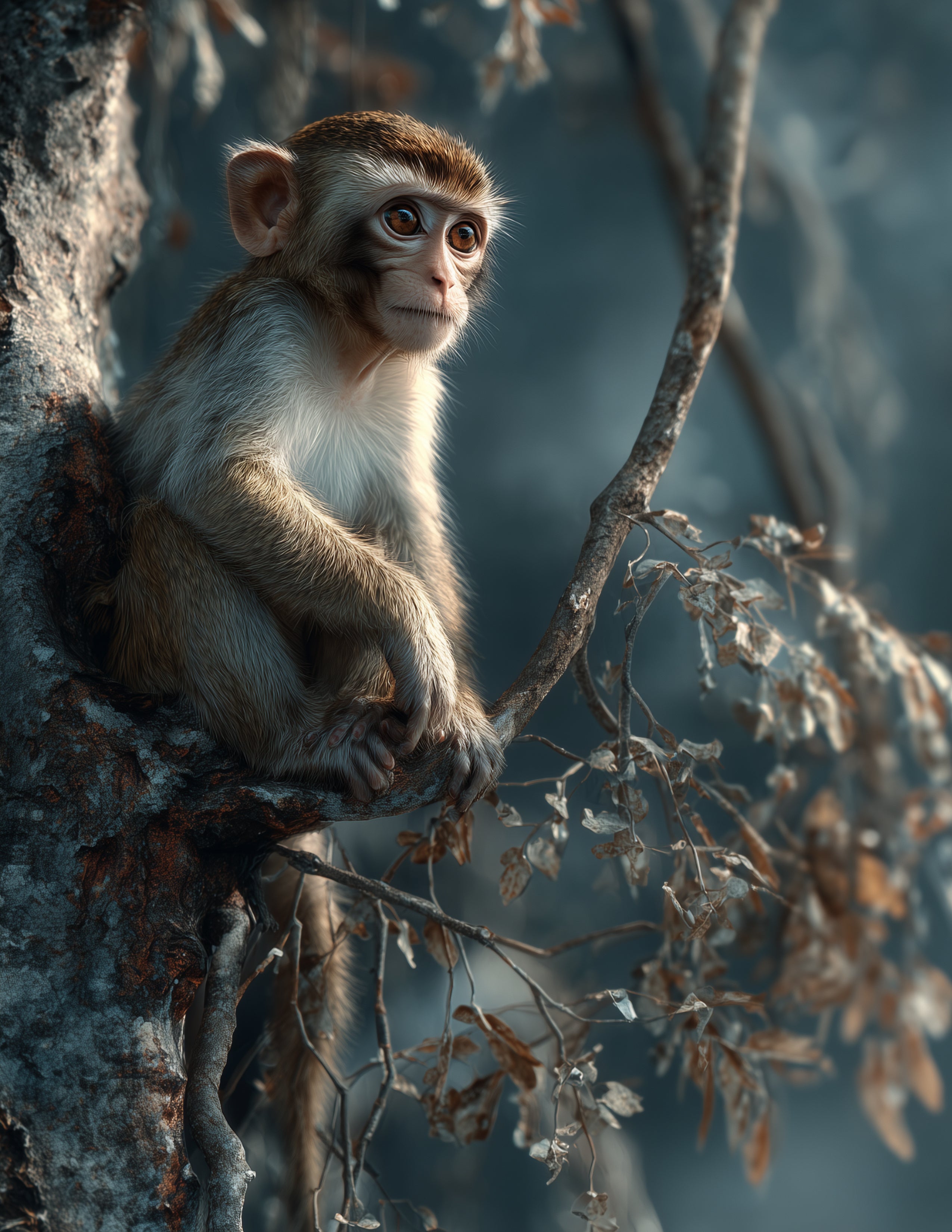 Monkey — Realistic Art, Calm Palette Digital Wall Art, 3 Sizes Included, Living Room Decor