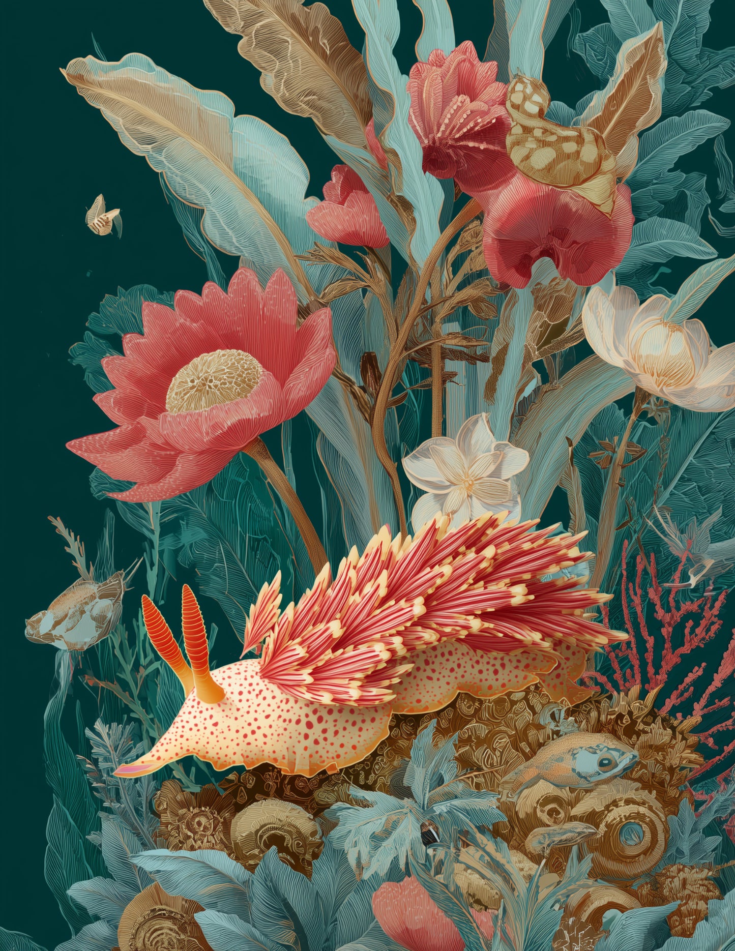 Nudibranch — Boho Art, Teal Mist Digital Wall Art, 3 Sizes Included, Living Room Decor