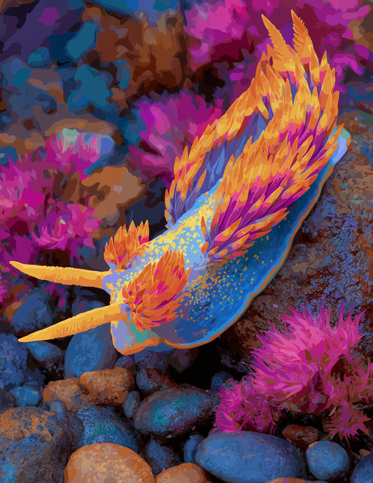Nudibranch — Pop Art, Coral Tones Digital Wall Art, 3 Sizes Included, Living Room Decor