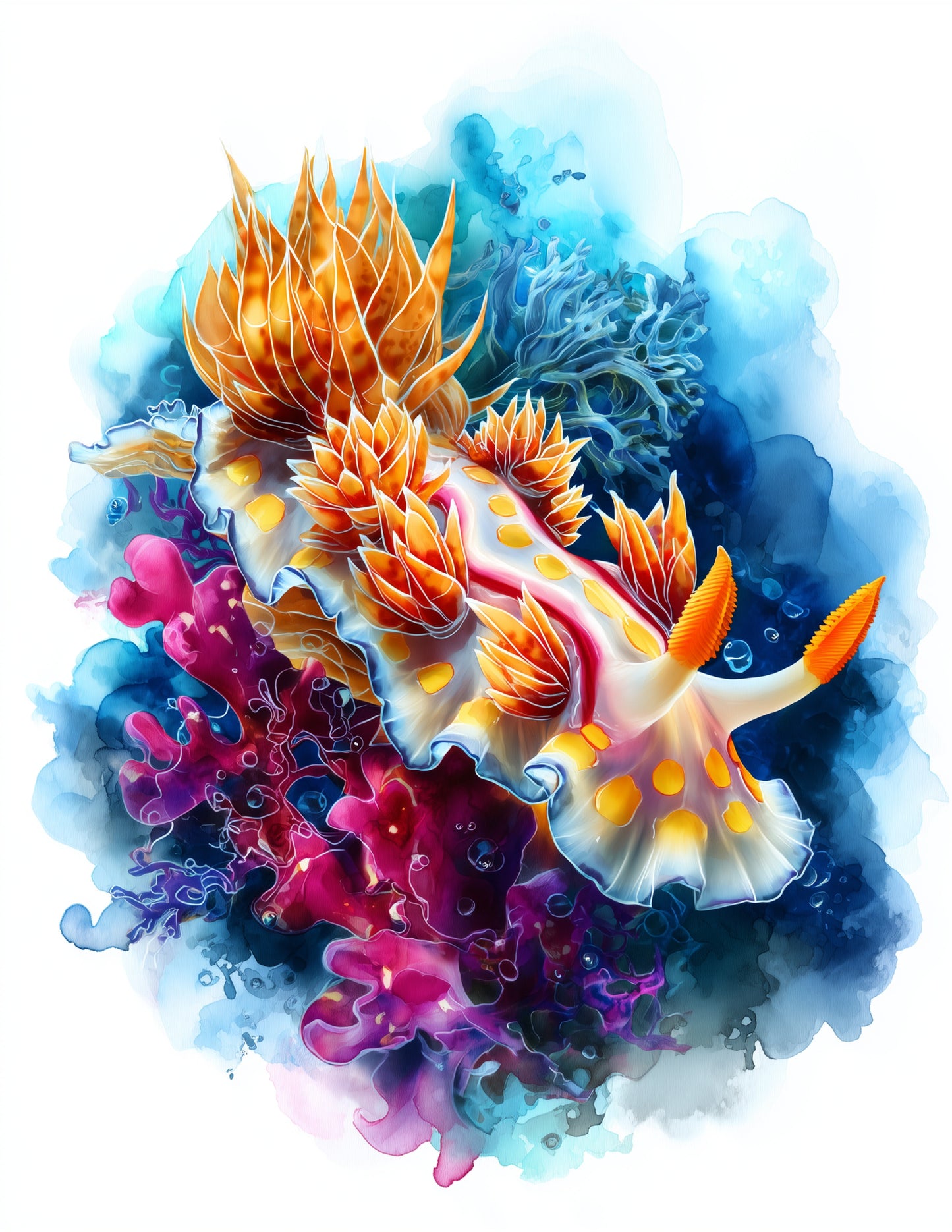 Nudibranch — Watercolor Art, Emerald Tones Digital Wall Art, 3 Sizes Included, Living Room Decor