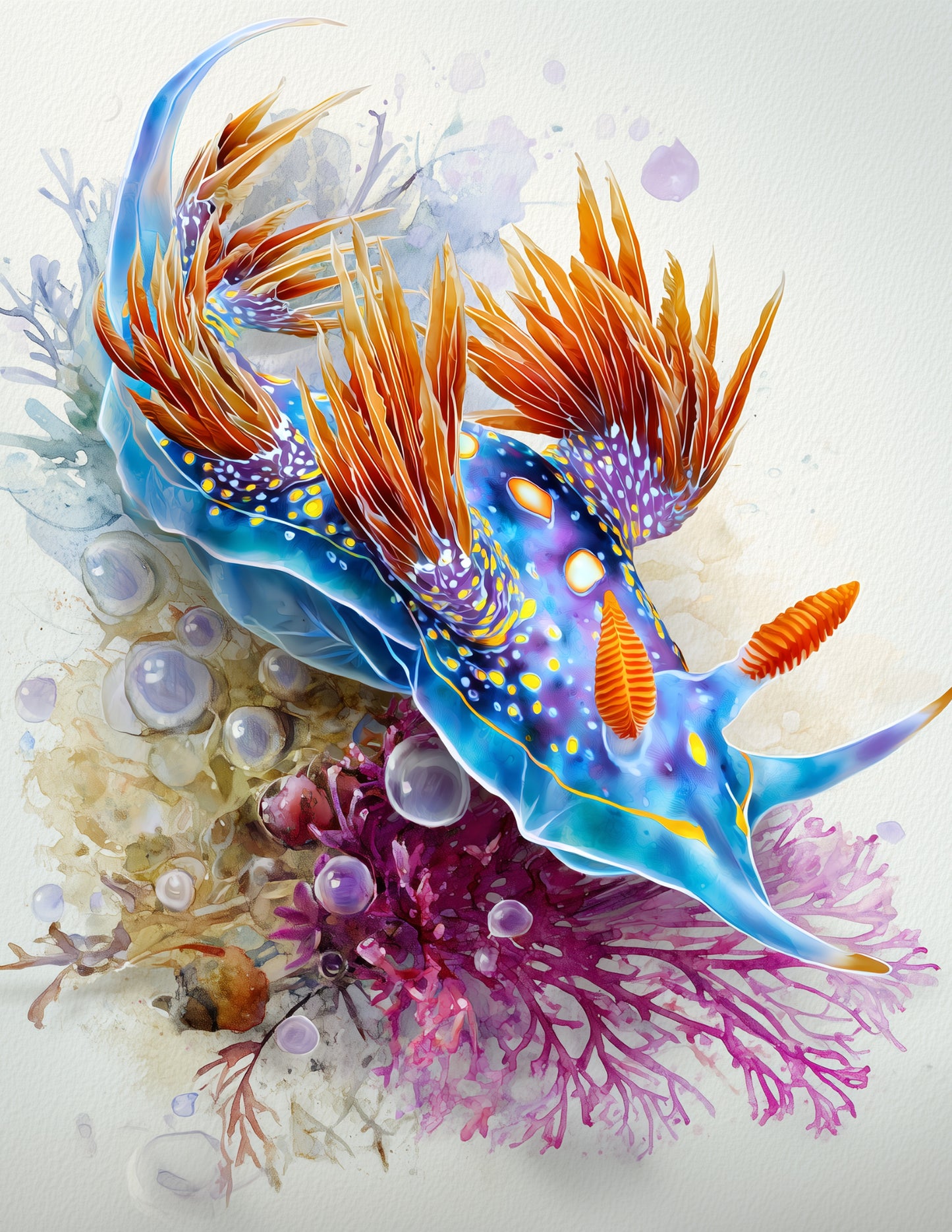 Nudibranch — Watercolor Art, Forest Calm Digital Wall Art, 3 Sizes Included, Living Room Decor