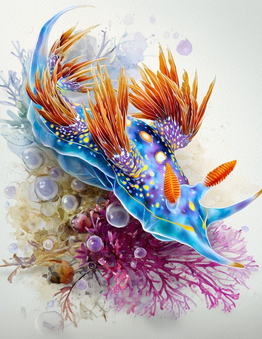 Nudibranch — Watercolor Art, Forest Calm Digital Wall Art, 3 Sizes Included, Living Room Decor