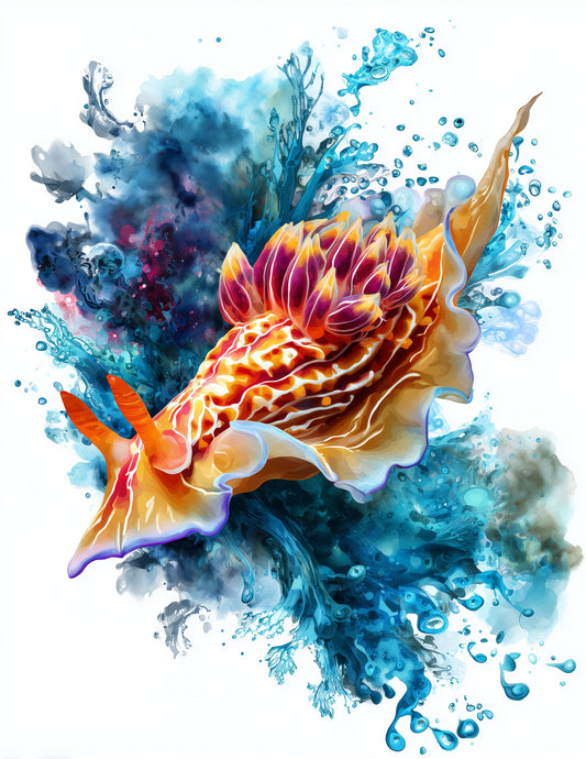 Nudibranch — Watercolor Art, Midnight Contrast Digital Wall Art, 3 Sizes Included, Living Room Decor